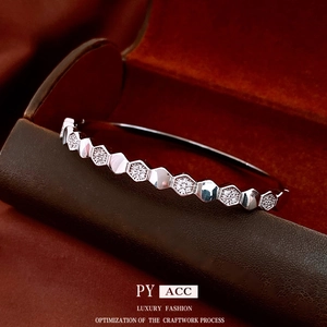 Minimalist silver honeycomb hexagon bracelet with zircon stones in a luxury gift box