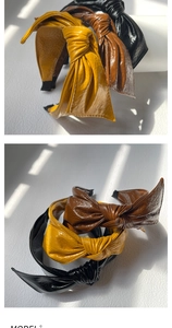 Close-up of retro PU leather knotted headband showing texture and anti-slip lining