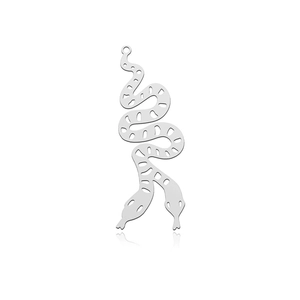 Macro view of silver stainless steel two-headed snake pendant with hollowed-out pattern