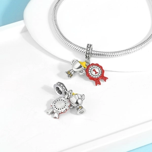 925 silver trophy and number 1 medal charms with red enamel and zircon stones