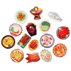 Set of 15 realistic Chinese food 3D resin fridge magnets featuring hot pot and roast duck