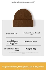 Größentabelle für Wollstrickmütze mit 54-60cm Umfang und Details zum Umschlagrand