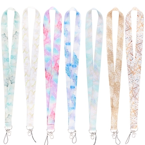 Set of 7 marble pattern lanyards with metal lobster clasps and abstract ink designs