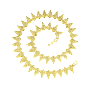 Hip Hop Iced Out Cuban Link Necklace Bracelet Alloy Rhinestone Pyramid Spike Geometric Jewelry For Men Women Sparkly