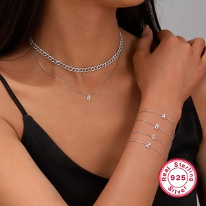 925 sterling silver layering necklaces and letter bracelets with sparkling zircons