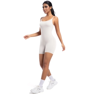 Detailed side view of ivory slim fit yoga bodysuit with minimalist shoulder straps