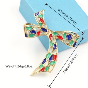 Bowtie brooch dimensions 6.9cm width and 7.8cm height with colorful enamel inlays