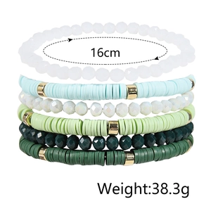 6-piece bohemian beaded bracelet set featuring colorful heishi clay and acrylic crystals