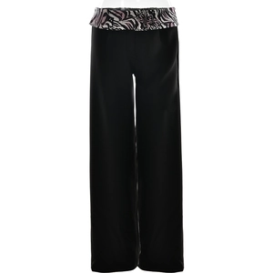 Detail of high waist trousers with stylish animal print waistband and loose straight cut
