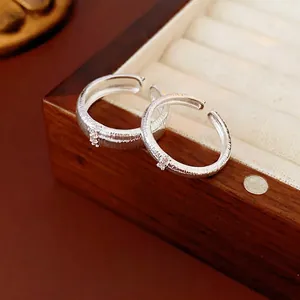 Minimalist Brushed Texture Open Ring For Women Copper Zircon Adjustable Index Finger Jewelry Fashion Niche Design