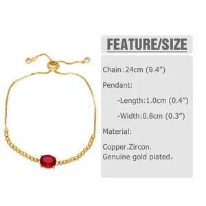 Detailed size specifications for adjustable oval zircon bracelet with 24cm chain length