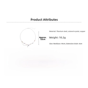 Detailed view of the 44cm butterfly necklace dimensions with 8cm adjustable chain specs