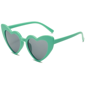 Kids heart shaped sunglasses in mint green matte finish with dark grey tinted lenses