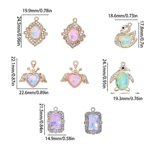 Detailed size measurement of colorful crystal alloy pendants for DIY necklace jewelry