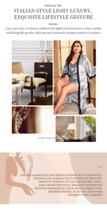 Detail of silver silk robe set featuring elegant letter prints and a luxurious satin texture