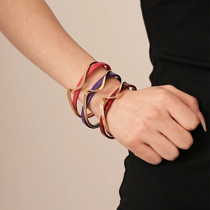 Wave Geometric Open Cuff Bangle Alloy Resin Double Layer Statement Bracelet Fashion Chic Jewelry Accessory
