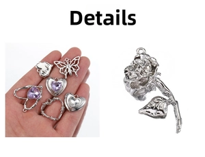Détails de pendentifs papillon, cœur et rose en argent pour la création de bijoux