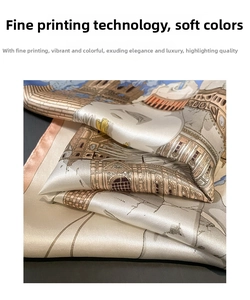 Detailed view of French vintage silk scarf featuring classical architecture digital prints