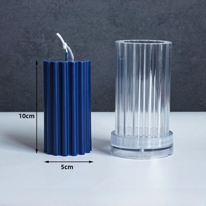 Detail of 5x10cm ribbed cylinder candle mold with 130g wax capacity specifications