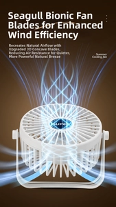Detail showing 3D bionic seagull blades for quiet and powerful airflow on portable fan