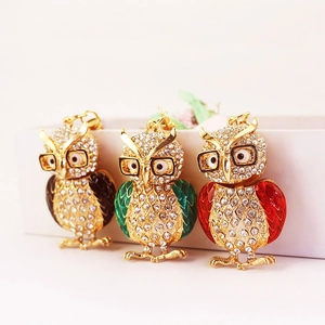 Porte-clés Hibou Mignon Avec Lunettes Strass Incrustés Alliage de Zinc Pendentif Sac Animal Émail Or Accessoire Suspendu Cadeau