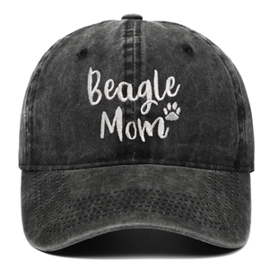 Washed dark grey baseball cap with Beagle Mom embroidery and paw print on front