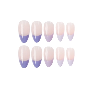 Taro purple French gradient almond press-on nails set with glossy finish on white background