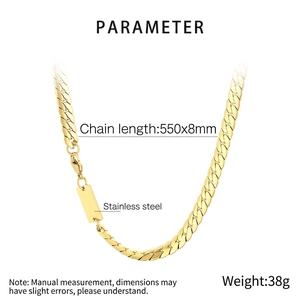 Detailed specifications of golden stainless steel Cuban link necklace 550mm long and 8mm wide