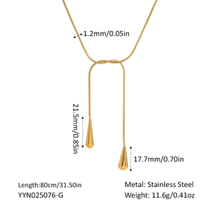 Dimensions détaillées du collier en Y en acier inoxydable doré avec pendentif goutte d'eau