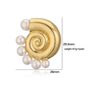 18K gold plated seashell hoop earrings with white pearls, 29.3mm height and 26mm width