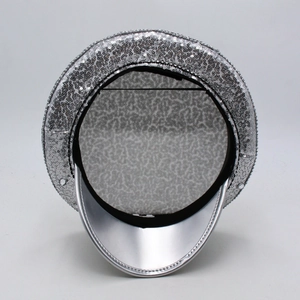 Silver sequin military style party hat for brides with shiny metallic brim and rhinestones