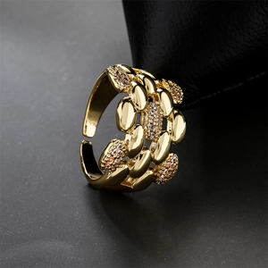 18K gold plated S925 sterling silver geometric open ring with micro-inset zircons