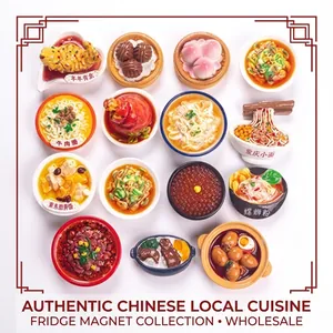 Miniature resin fridge magnets featuring 15 assorted Chinese cuisine food models