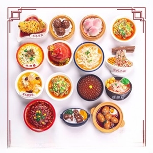 Miniature resin fridge magnets featuring 15 assorted Chinese cuisine food models