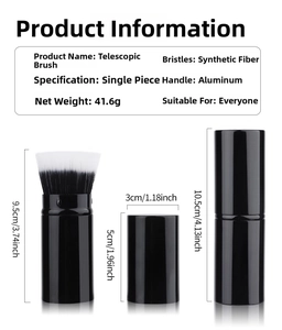 Detail showing retractable makeup brush dimensions and 41.6g weight on white background
