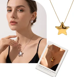 Star Pendant Necklace 18K Gold Plated Stainless Steel Minimalist Mirror Polished Snake Chain Fashion Jewelry For Women