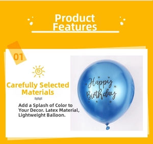 Detail of 12-inch metallic blue latex balloon with Happy Birthday print and stars