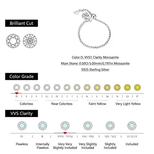 Elegant S925 sterling silver adjustable chain ring with a 0.5ct VVS1 moissanite stone