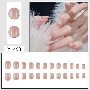 Short square nude pink blush press-on nails with glossy jelly finish 24pcs set Y-468