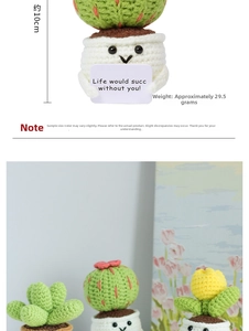 Mini hand-knitted potted succulent with positive encouraging card and cute smile