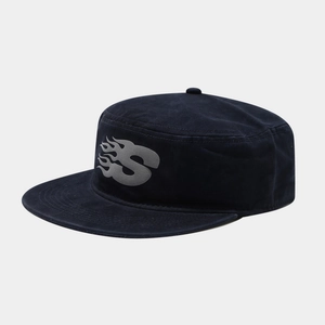 Navy blue flat top army cap with gray flame S letter embroidery for urban street style