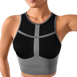 Reggiseno sportivo ad alto impatto con motivo a croce nero e grigio per yoga