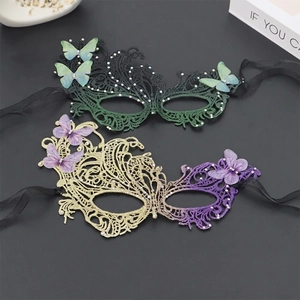 Venetian style rhinestone butterfly lace masks in gradient green and purple colors