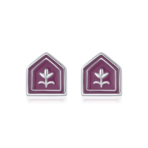 Elegant S925 sterling silver pentagonal studs with purple enamel tulip badge design