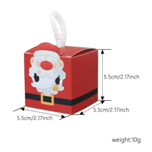 Red square Christmas gift box with Santa Claus print and white handle, size 5.5cm