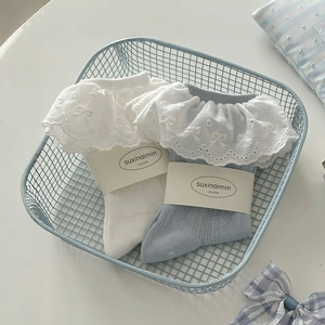 Chaussettes Mi-Mollet En Coton Pour Femmes Avec Bordure En Dentelle Nœud Brodé Respirant Style Lolita Tricot