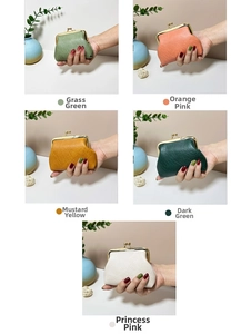 Detailed views of vintage candy-colored coin purses with retro metal clasp closures