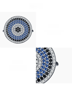 Close-up of S925 sterling silver evil eye ring with blue 5A cubic zirconia micro-pave