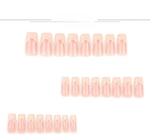 Detail view of 24pcs light yellow French ombre square false nails in various sizes
