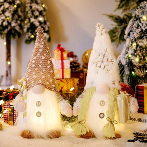 Christmas Gnome Plush Faceless Doll LED Glowing Sequin Hat Rudolph Tabletop Ornament Holiday Home Decor
